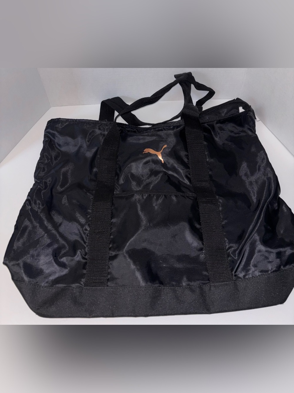 PUMA Black Gym Tote Bag with Rose Gold Logo